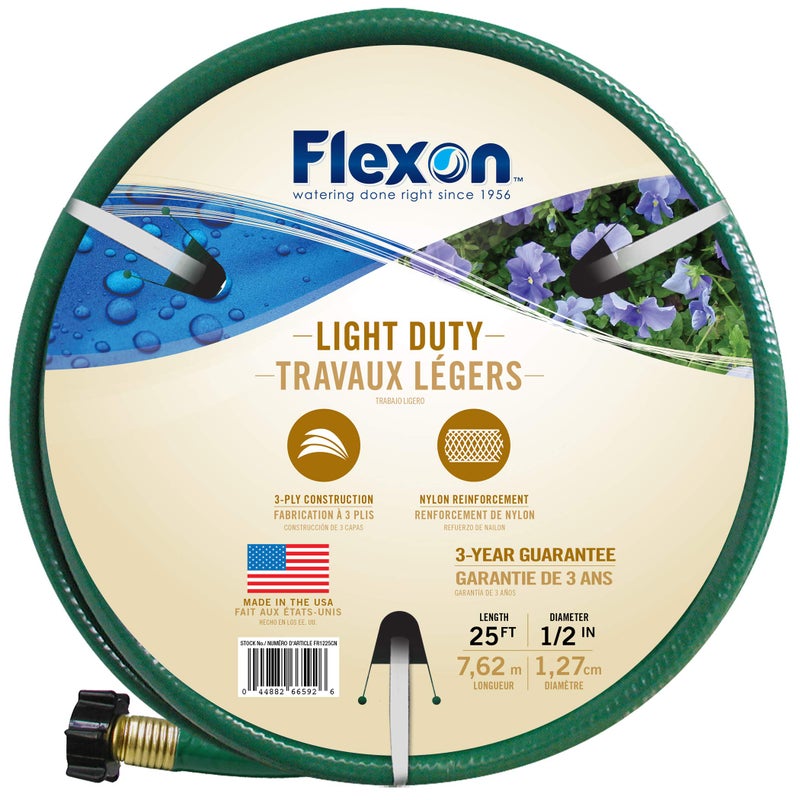Flexon 1/2" x 25ft Light Duty Garden Hose â€“ Lightweight, Flexible, Kink-Resistant, Durable Vinyl, Leak-Proof Couplings, Weather-Resistant Water Hose for Lawn, Garden, and Outdoor Use - Image 1